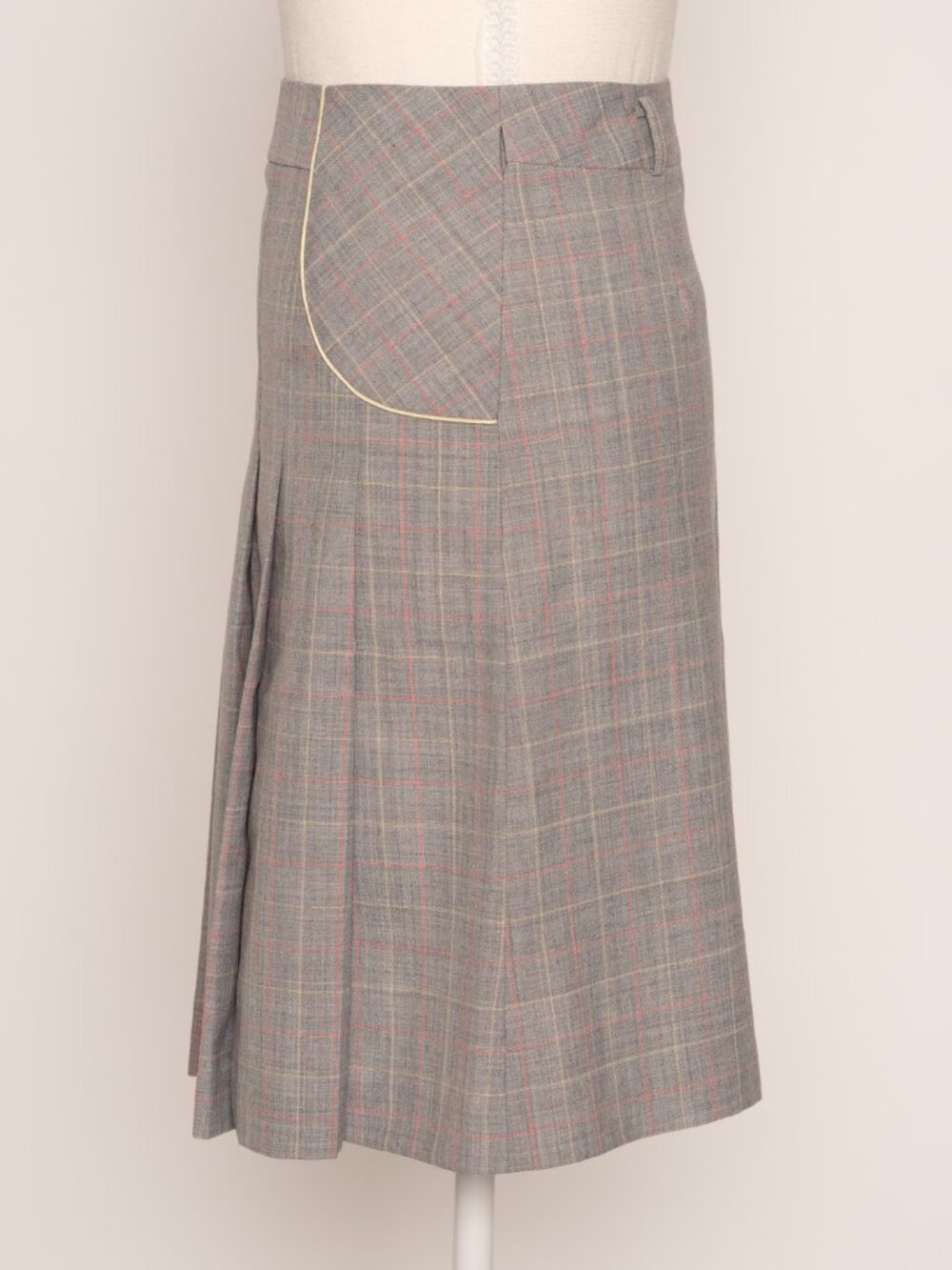 Gray Pink Plaid Pleated Wool Blend Midi Skirt XS Academia Preppy Gossip Girl - Picture 3 of 13